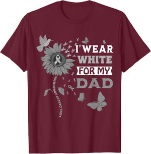 I Wear White For My Dad Lung Cancer Awareness Sunflower T-Shirt - T-Shirt | Maroon