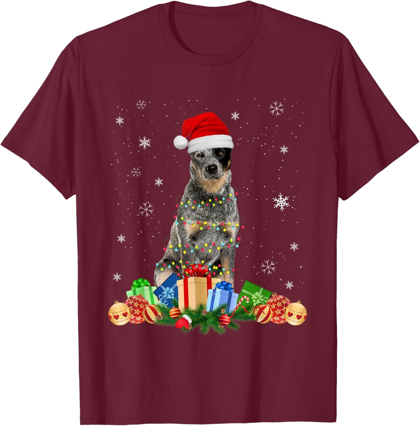 Australian Cattle Dog Christmas Lights Puppy Dog Lover Women Kids T-Shirt - T-Shirt | Maroon