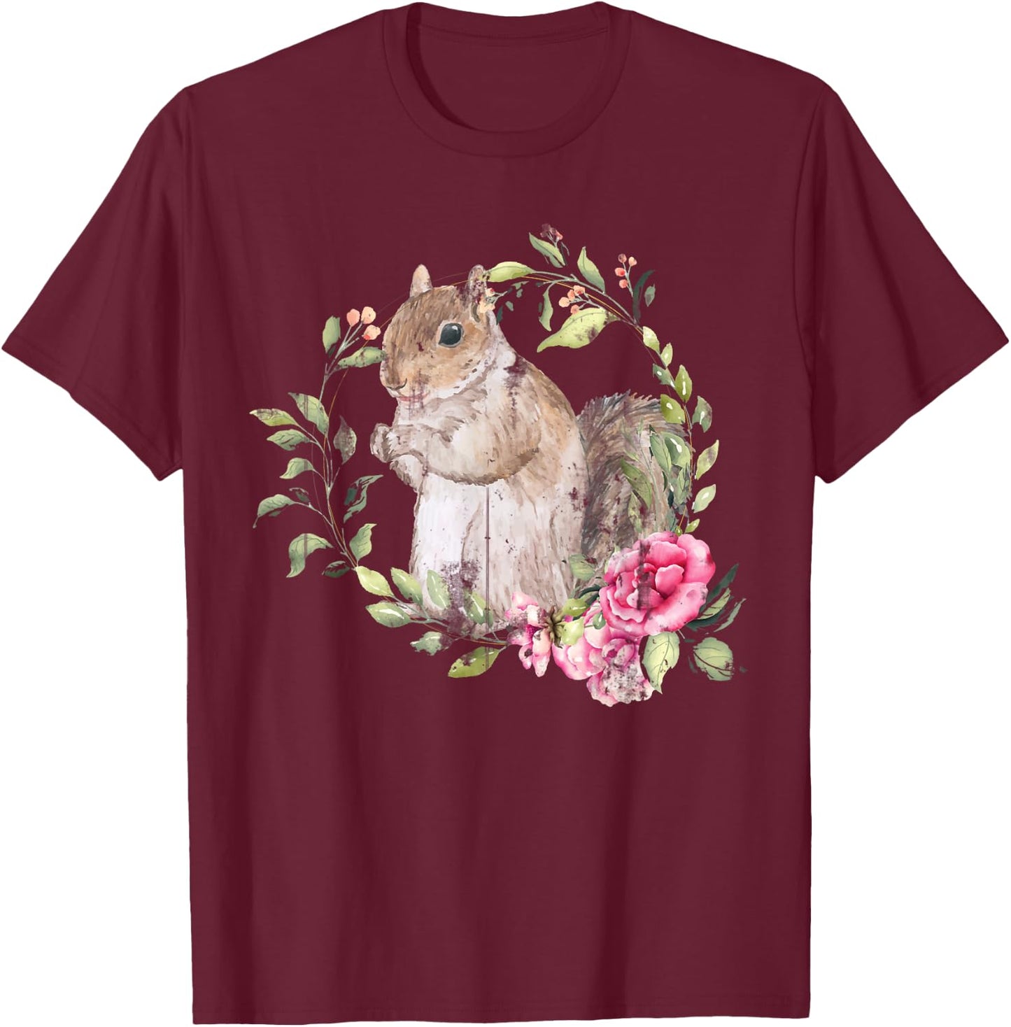 Flowers Squirrel T-Shirt - T-Shirt | Maroon