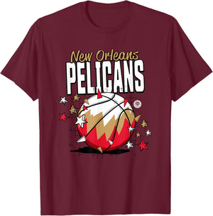 NBA New Orleans Pelicans Basketball Doodle Stars T-Shirt - T-Shirt | Maroon