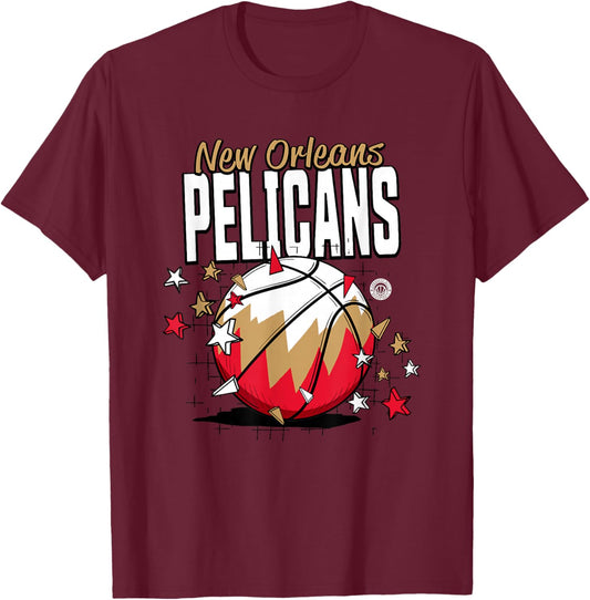NBA New Orleans Pelicans Basketball Doodle Stars T-Shirt - T-Shirt | Maroon