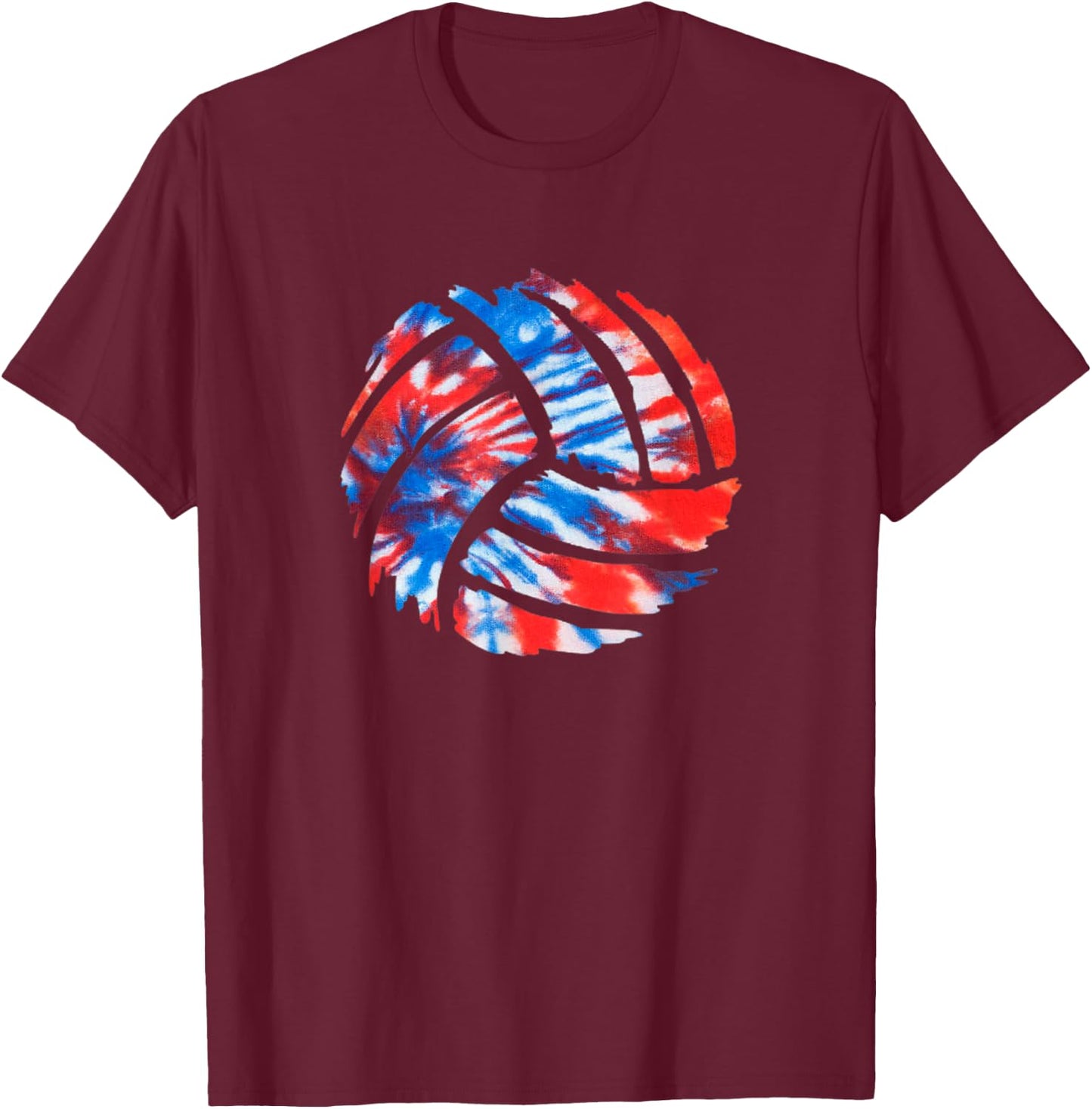 Volleyball American Tie Dye Red White & Blue Patriotic T-Shirt - T-Shirt | Maroon