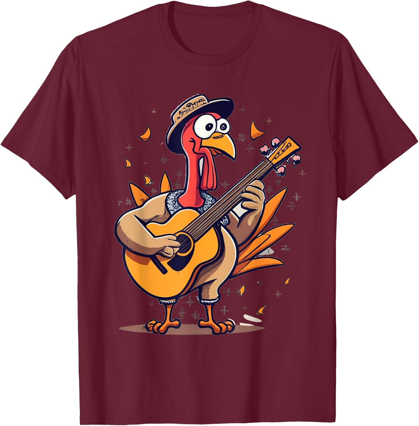 Thanksgiving RockStar Turkey Playing Guitar T-Shirt - T-Shirt | Maroon