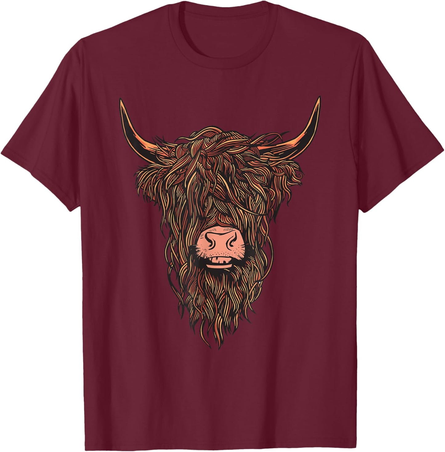 Scottish Highland Cow Face Highlander Cattle T-Shirt - T-Shirt | Maroon