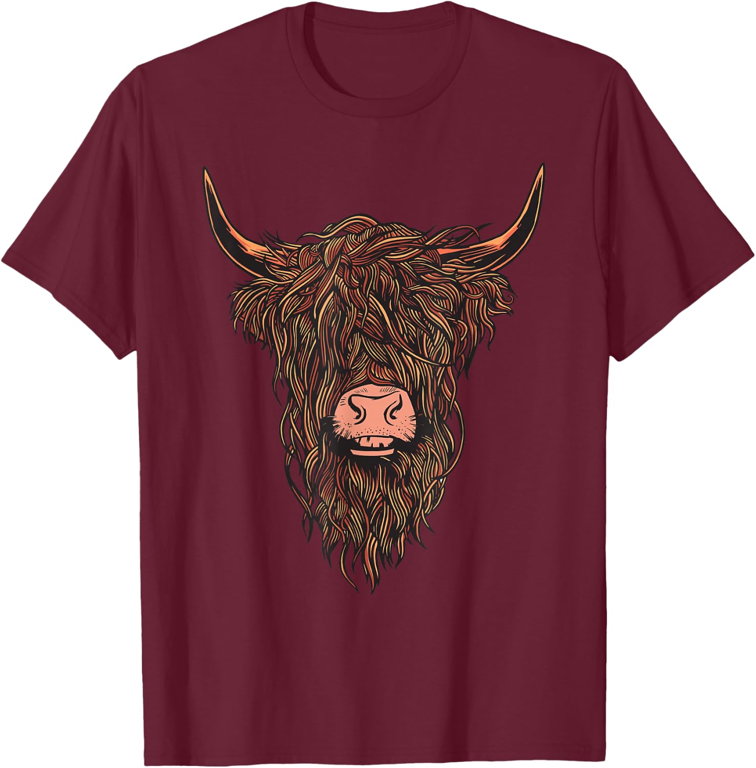 Scottish Highland Cow Face Highlander Cattle T-Shirt - T-Shirt | Maroon