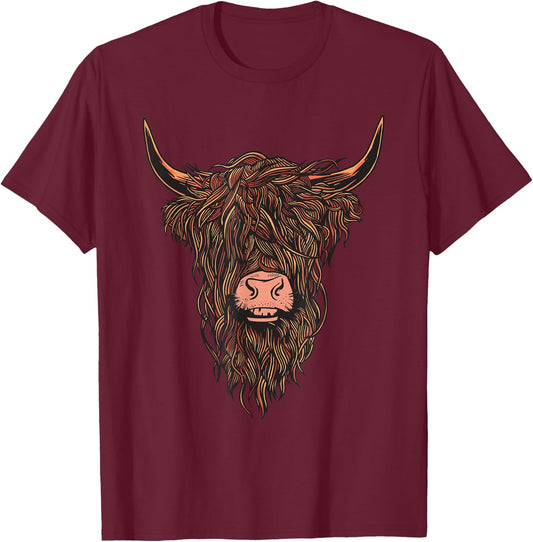 Scottish Highland Cow Face Highlander Cattle T-Shirt - T-Shirt | Maroon