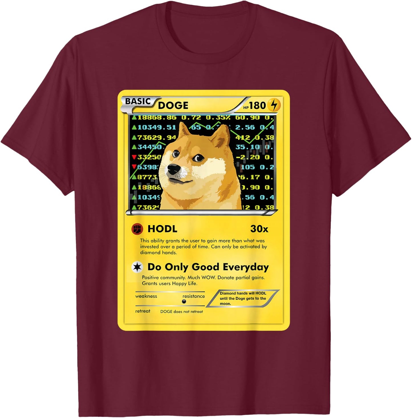 Funny Dogecoin Doge HODL Card Crypto Meme Men Kids Small T-Shirt - T-Shirt | Maroon