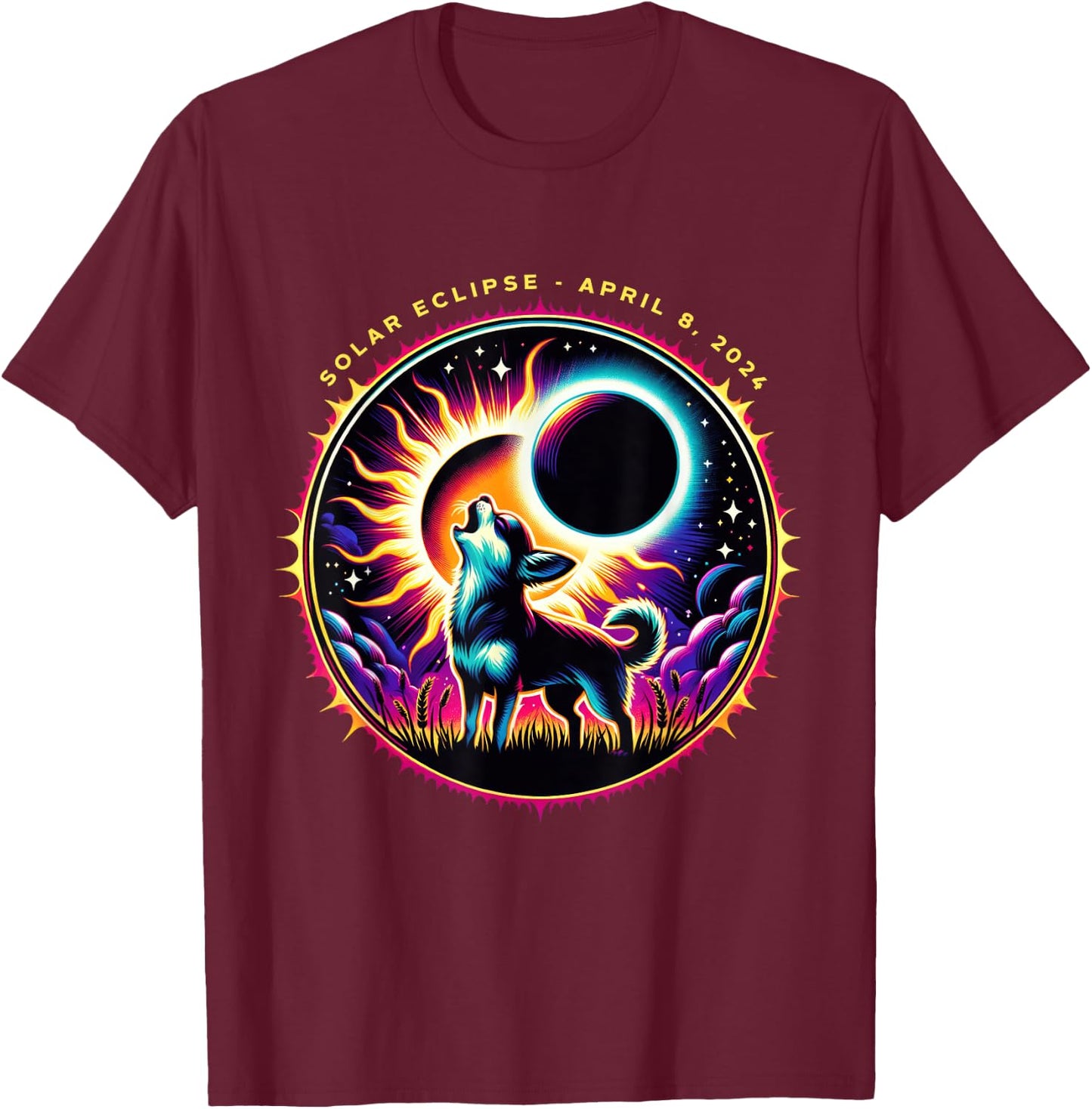 View Totality April 8 2024 Astronomy Chihuahua Solar Eclipse T-Shirt - T-Shirt | Maroon