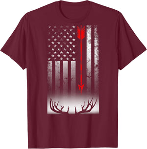 Bow deer hunting American flag Bow Hunting Lover Gift T-Shirt - T-Shirt | Maroon