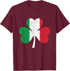 St. Patrick's Day Italy Flag Shamrock Gift Matching Italian T-Shirt - T-Shirt | Maroon