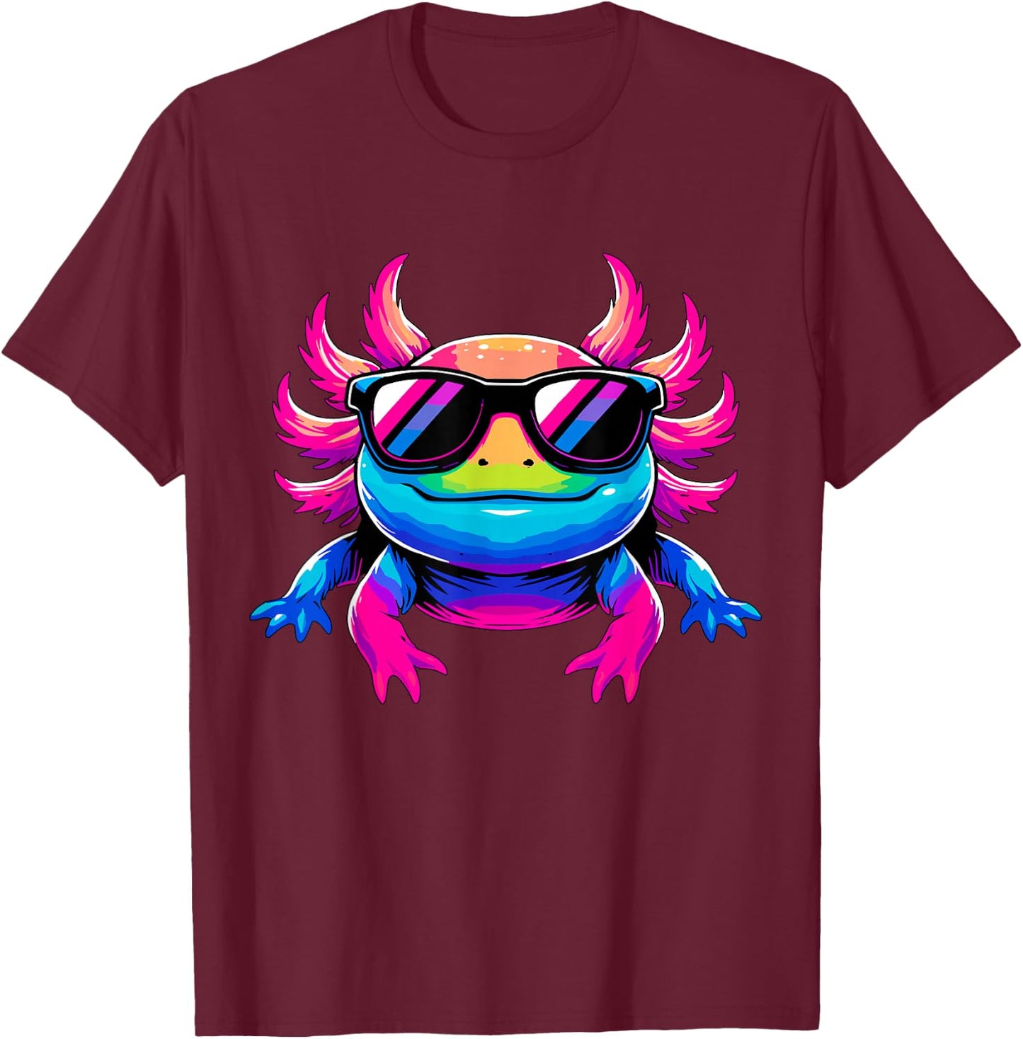 Cool Tie-Dye Axolotl Sunglasses T-Shirt - T-Shirt | Maroon