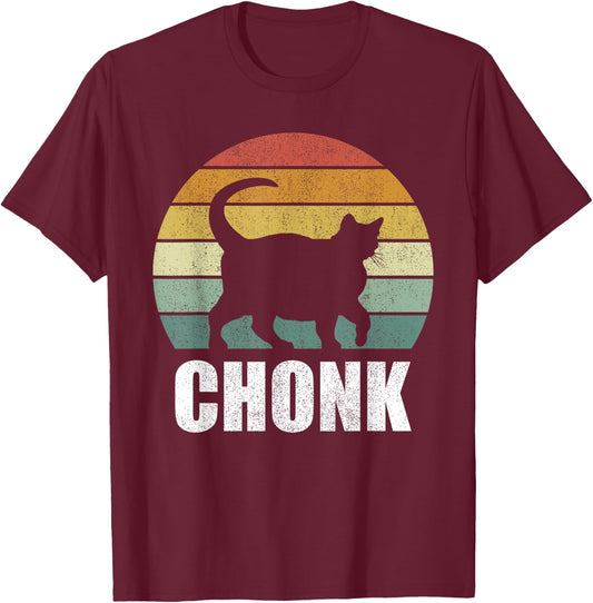 Vintage Retro Sunset Funny Fat Cats Meme Chonk Cat Women Kids T-Shirt - T-Shirt | Maroon