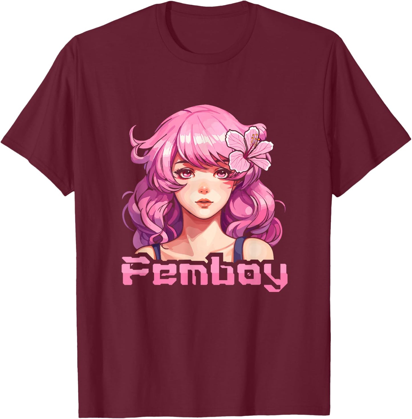 Femboy Anime Cool Japanese Japan Cosplay Otaku Manga Kawaii T-Shirt - T-Shirt | Maroon