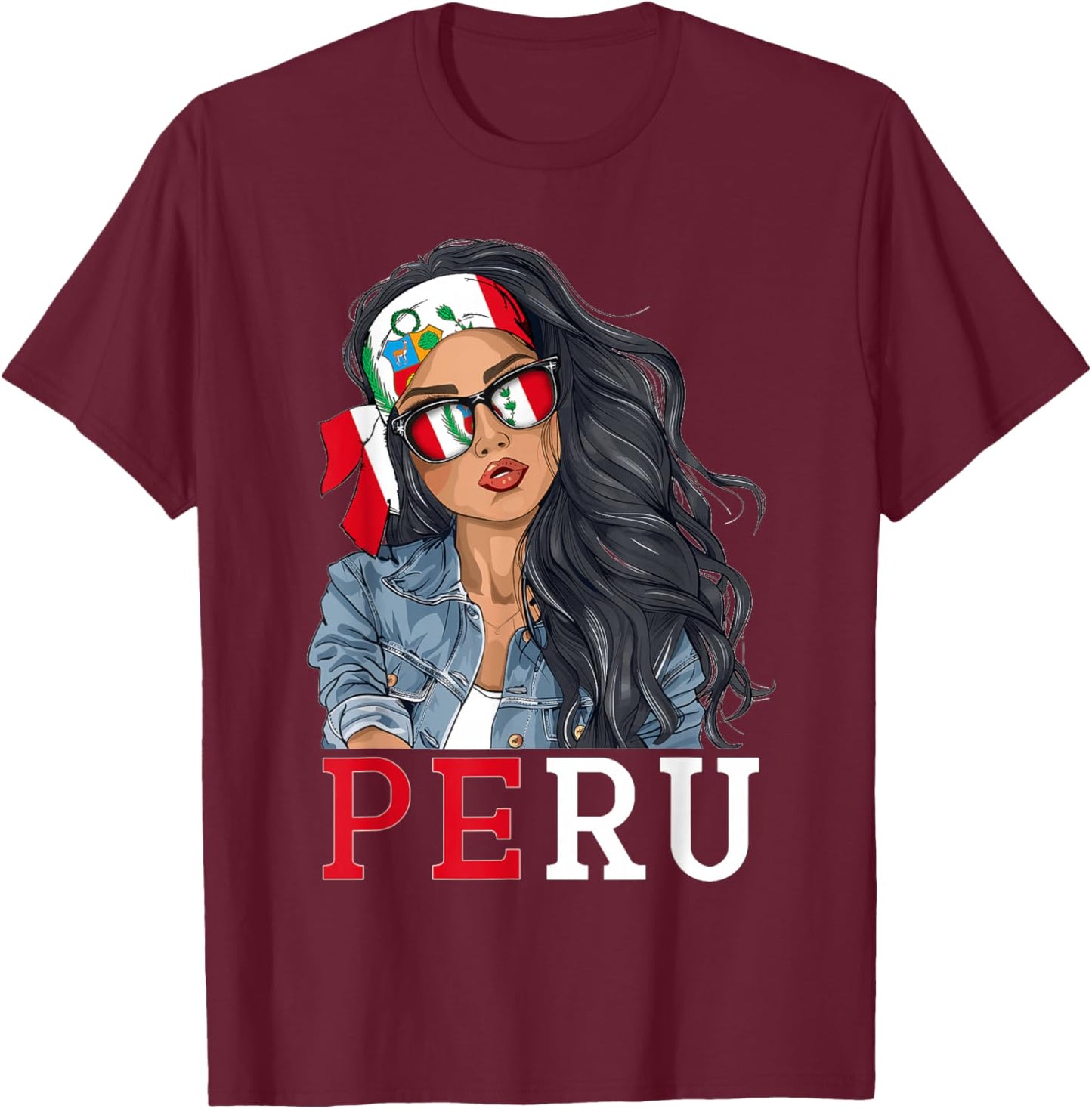 Peruvian Woman Products Flag Uniform Heritage Peru T-Shirt - T-Shirt | Maroon