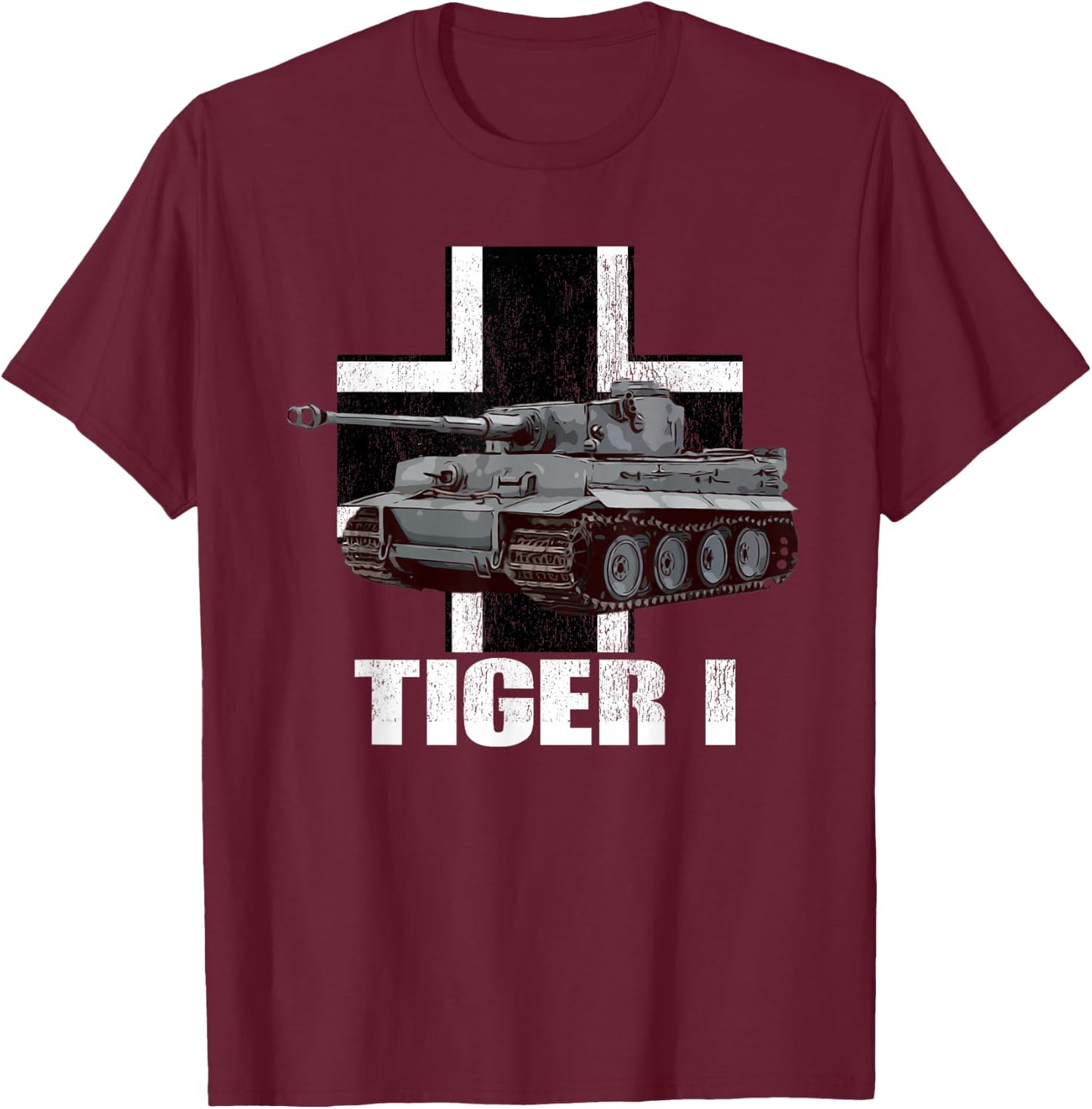 Tiger I German Heavy Tank WW2 Panzer Armored T-Shirt - T-Shirt | Maroon
