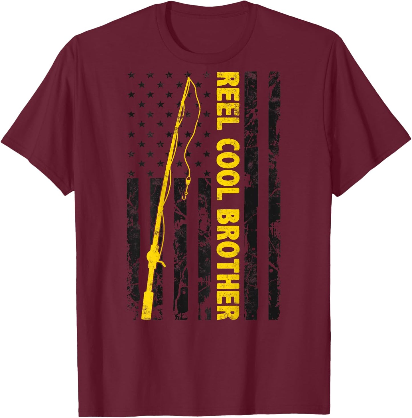 Reel cool Brother Fishing American Flag dad Gift Brother T-Shirt - T-Shirt | Maroon