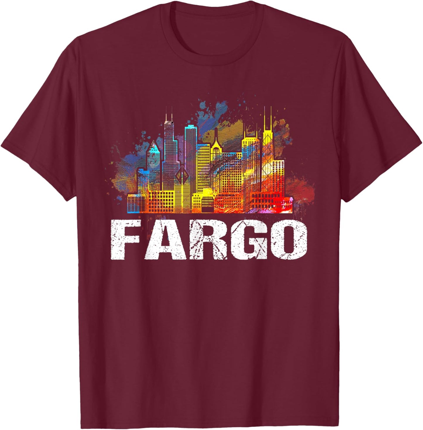 Vintage Retro Fargo North Dakota Skyline Gift T-Shirt - T-Shirt | Maroon