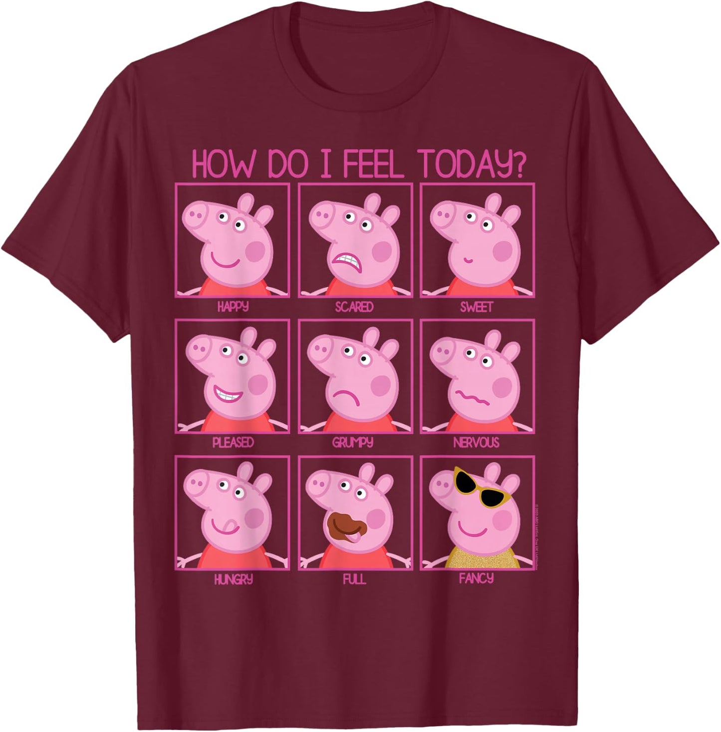 Peppa Pig How Do I Feel Today T-Shirt - T-Shirt | Maroon