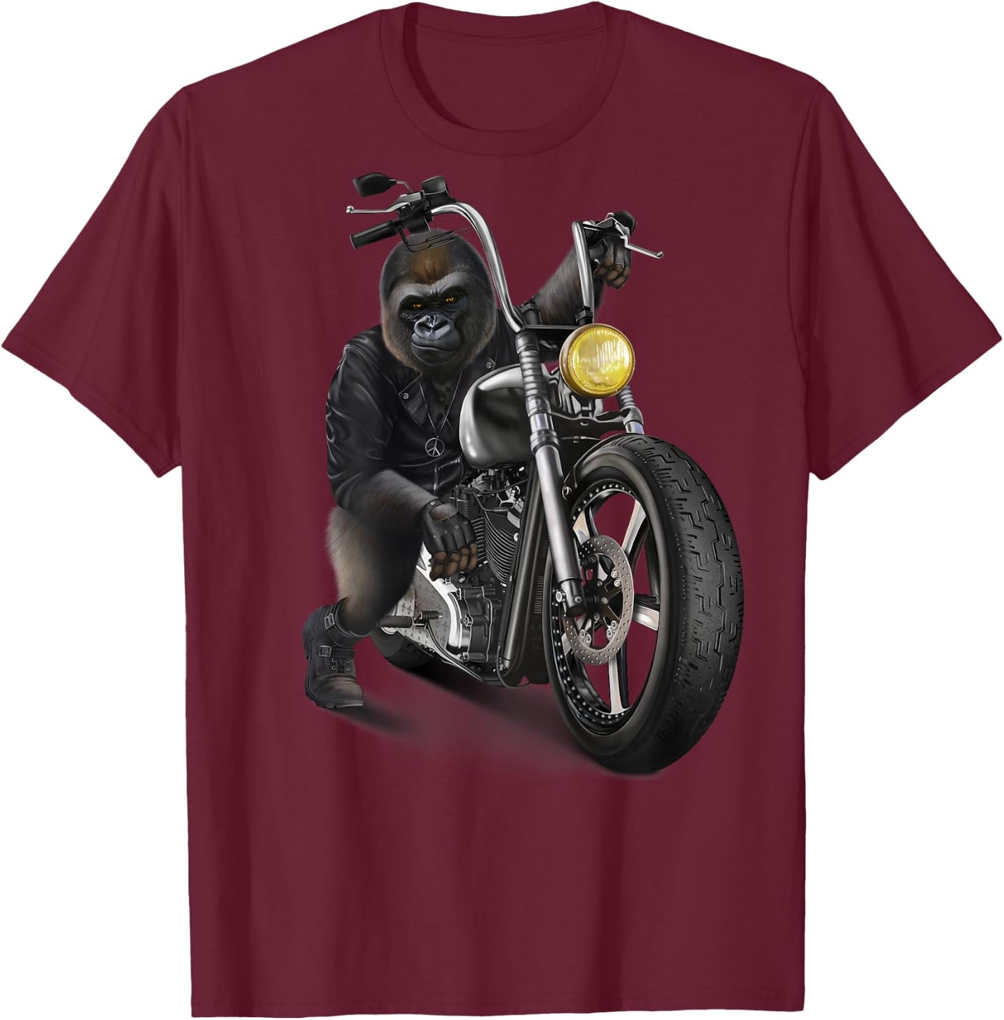 Gorilla Riding Chopper Motorcycle T-Shirt - T-Shirt | Maroon