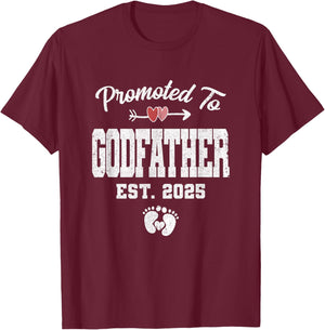 Promoted To Godfather Est 2025 Funny First Time Fathers Day T-Shirt - T-Shirt | Maroon