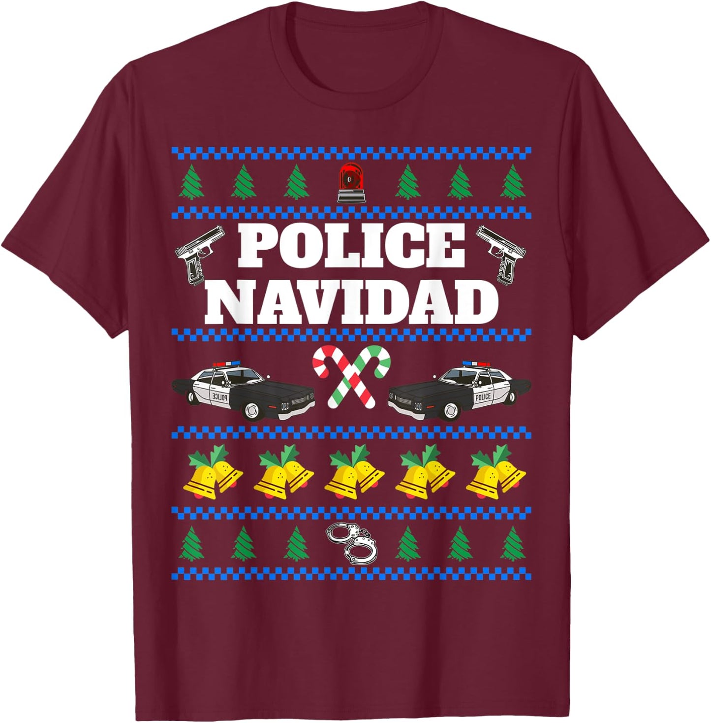Police Navidad Ugly Christmas Sweater T-Shirt - T-Shirt | Maroon