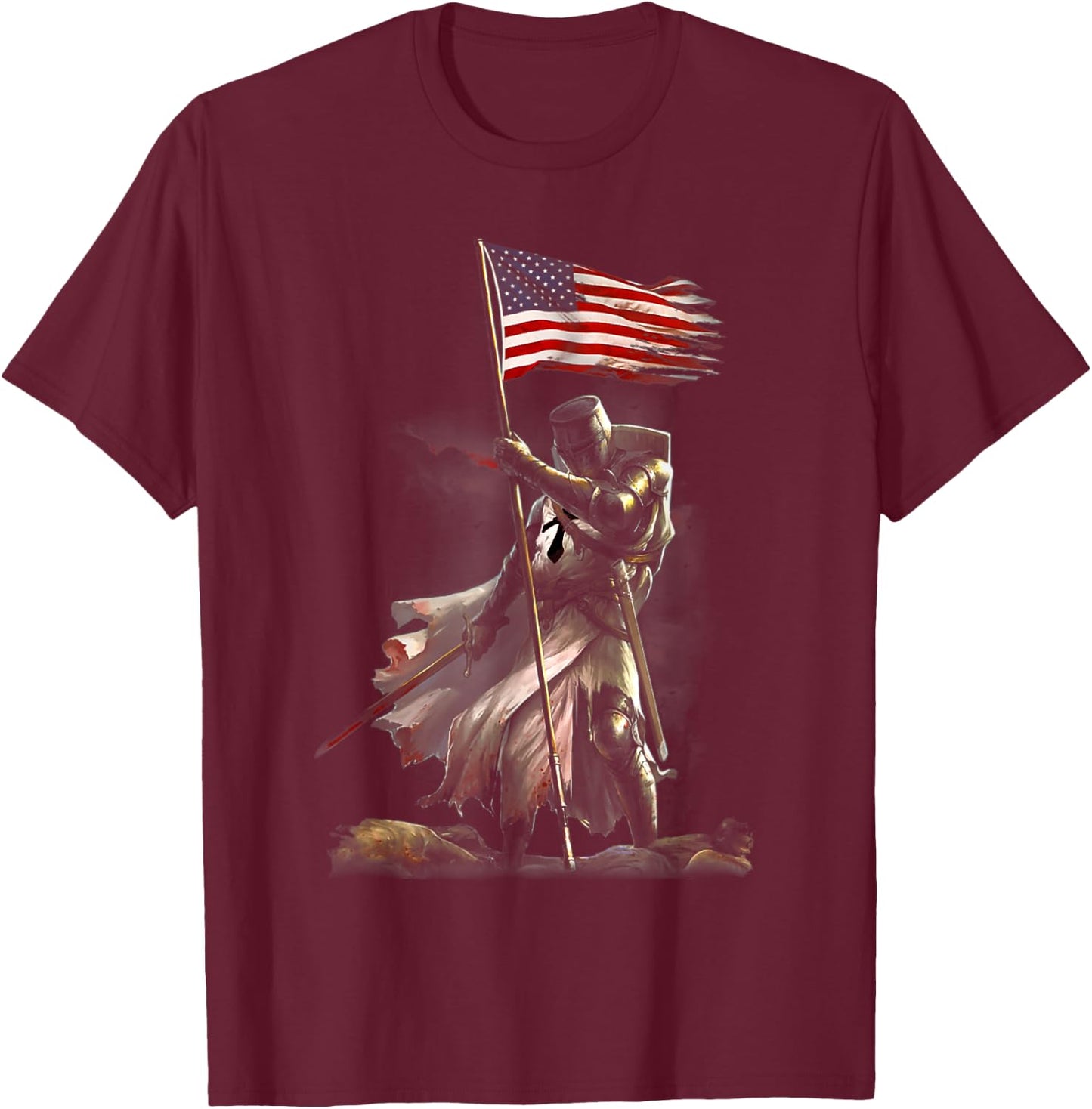 black - knight flag - veteran day - American flag T-Shirt - T-Shirt | Maroon
