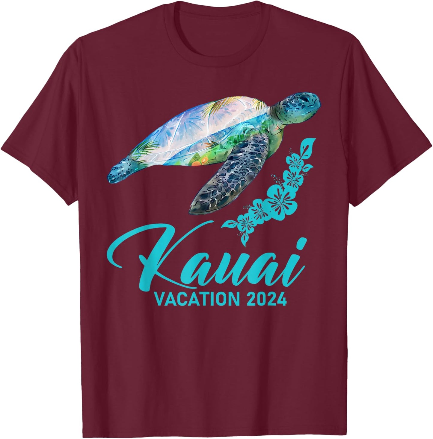 Kauai Sea Turtle Hawaiian Family Vacation 2024 T-Shirt - T-Shirt | Maroon