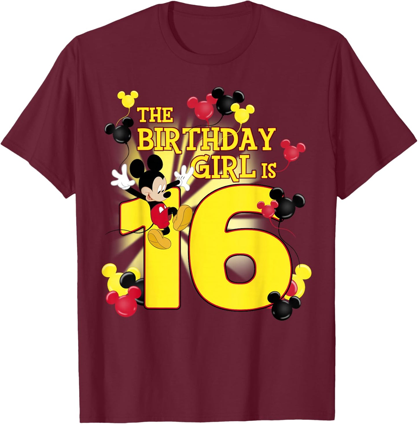 Disney Mickey And Friends Mickey 16th Birthday Girl T-Shirt - T-Shirt | Maroon