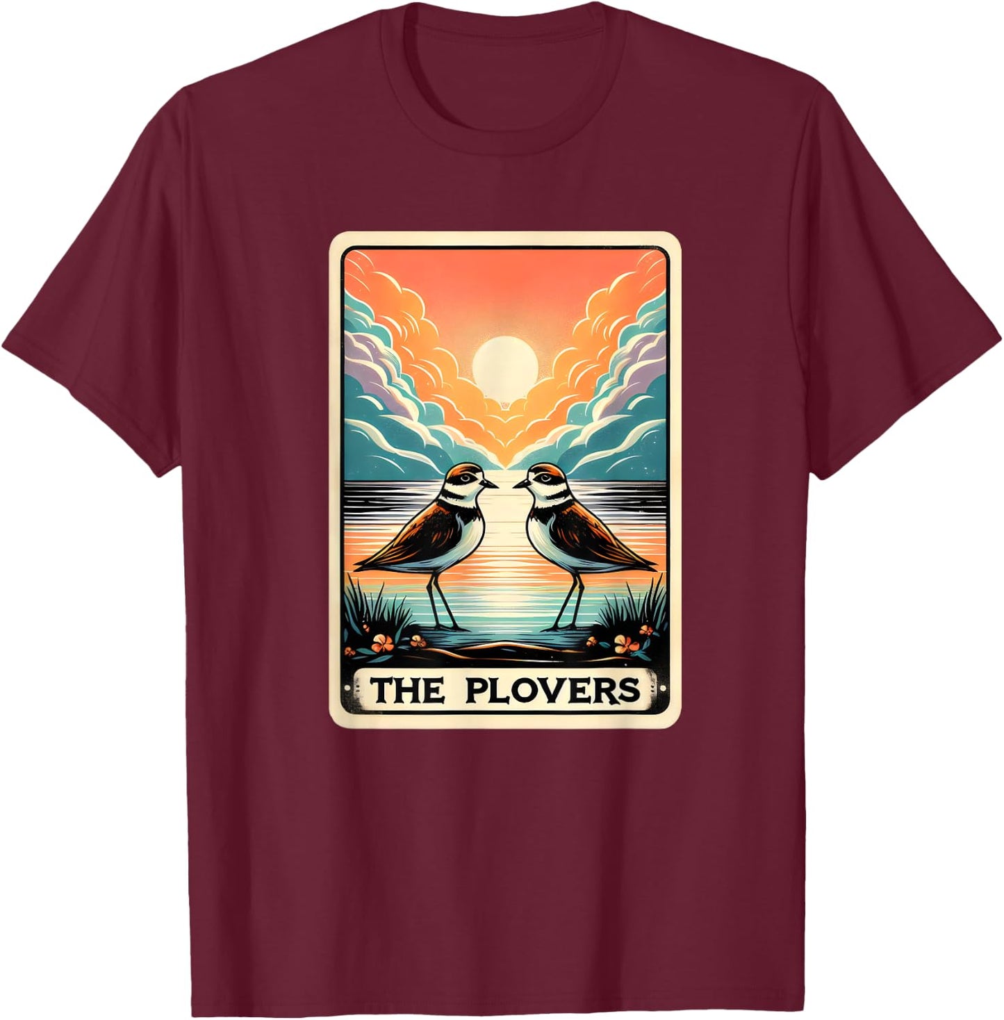 The Piping Plovers Bird Watcher Lovers Funny Tarot Card Pun T-Shirt - T-Shirt | Maroon