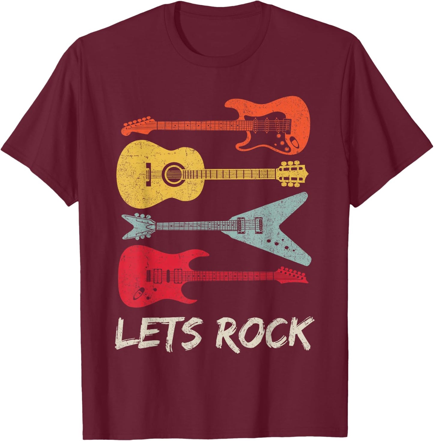 Lets Rock n Roll Guitar Retro Gift Men Women T-Shirt - T-Shirt | Maroon