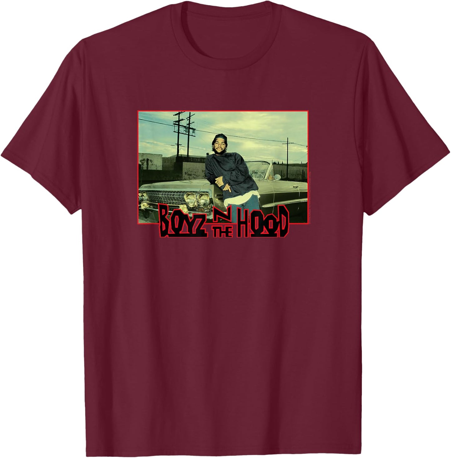 Boyz n The Hood with Car T-Shirt - T-Shirt | Maroon