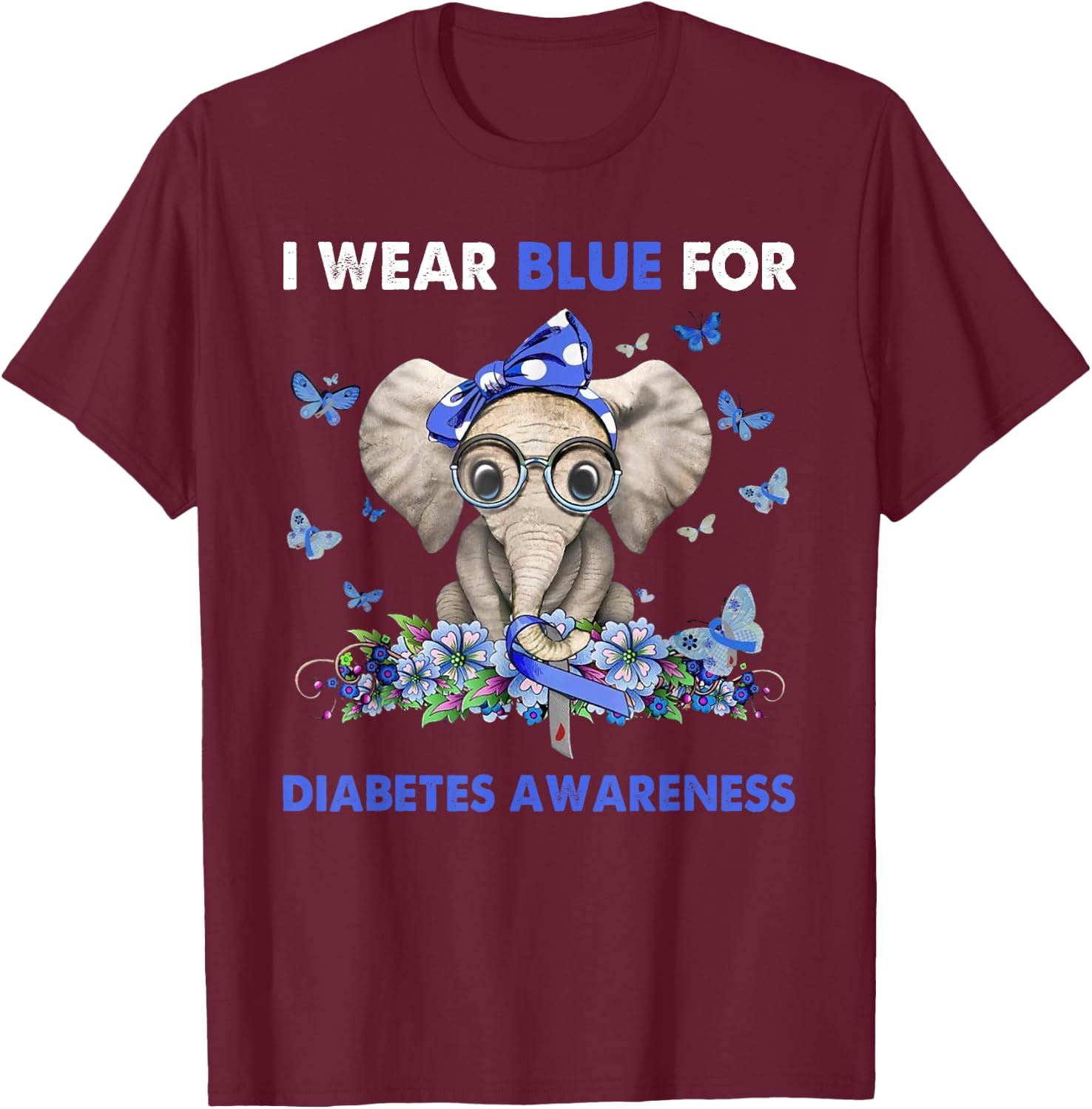 I wear blue for diabetes awareness elephants T-Shirt - T-Shirt | Maroon