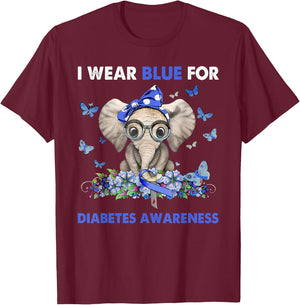 I wear blue for diabetes awareness elephants T-Shirt - T-Shirt | Maroon