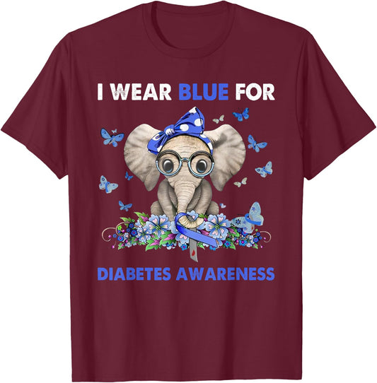 I wear blue for diabetes awareness elephants T-Shirt - T-Shirt | Maroon