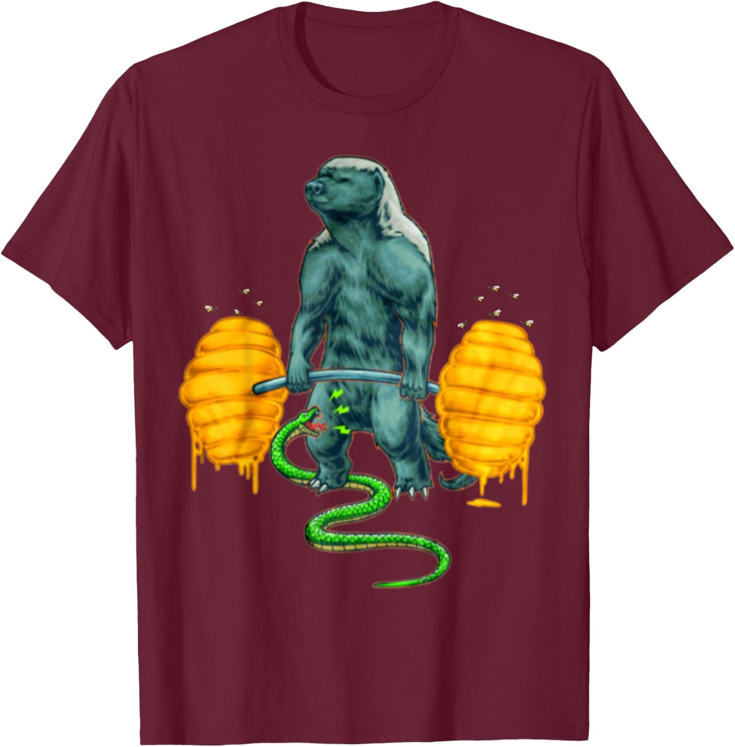 Funny Honey Badger Deadlifting Weightlifting Bodybuilding T-Shirt - T-Shirt | Maroon