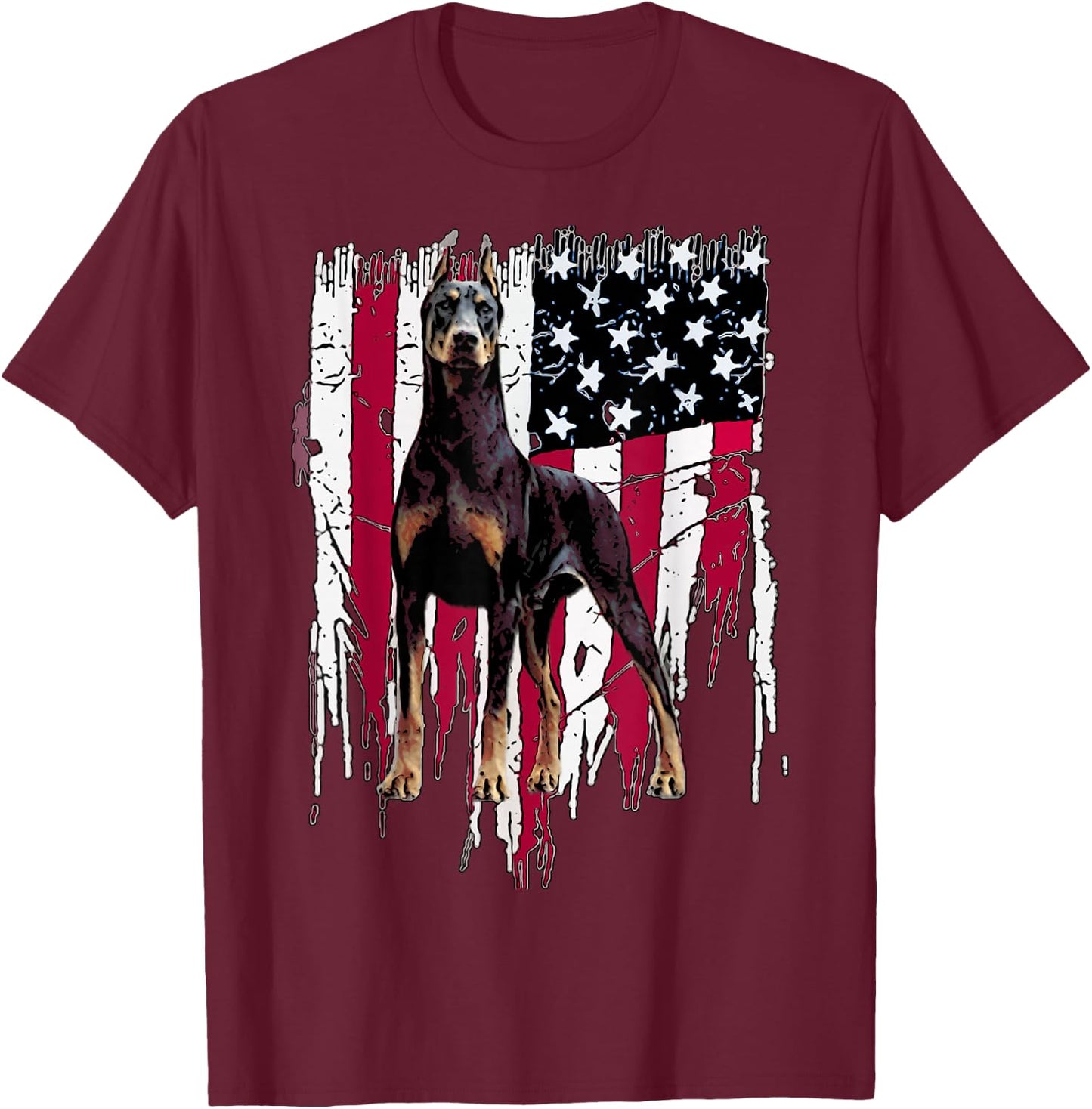 Doberman Pinscher American Flag USA Awesome Small T-Shirt - T-Shirt | Maroon