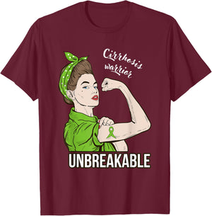 Cirrhosis Awareness Warrior Unbreakable Support T-Shirt - T-Shirt | Maroon