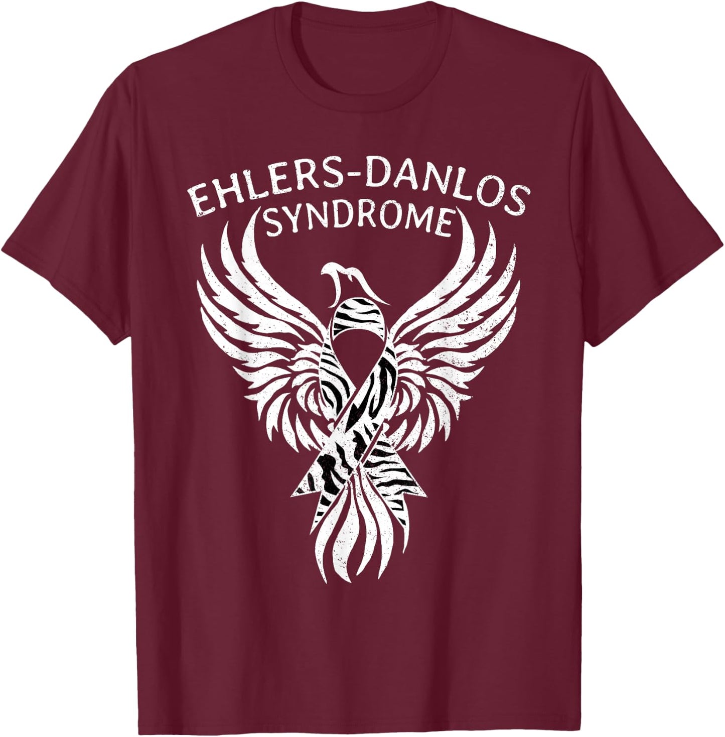Fighter Ehlers-Danlos Syndrome EDS Awareness Zebra Ribbon T-Shirt - T-Shirt | Maroon