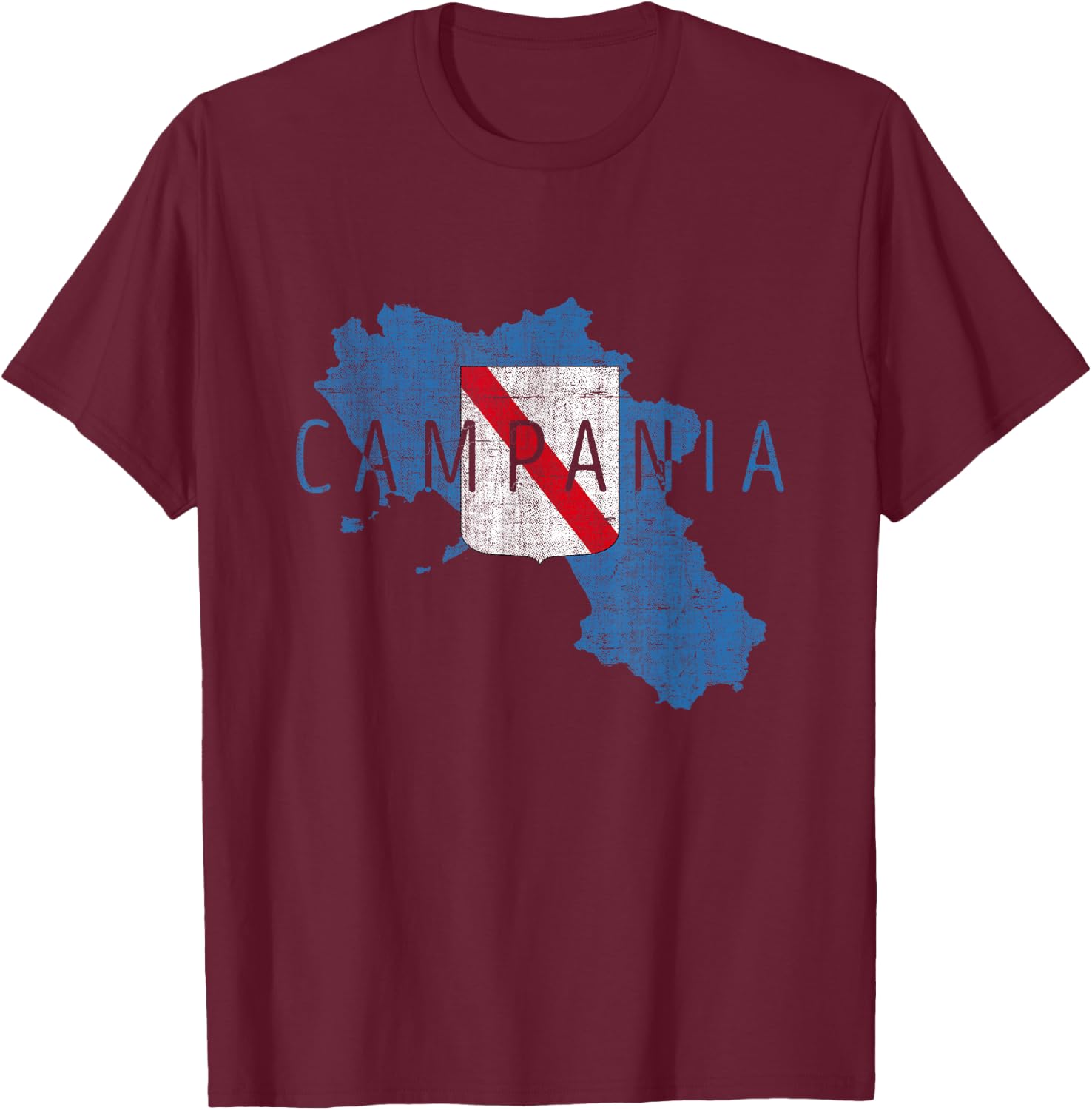 Campanian Map Word Art - Campania Italy Souvenir T-Shirt - T-Shirt | Maroon