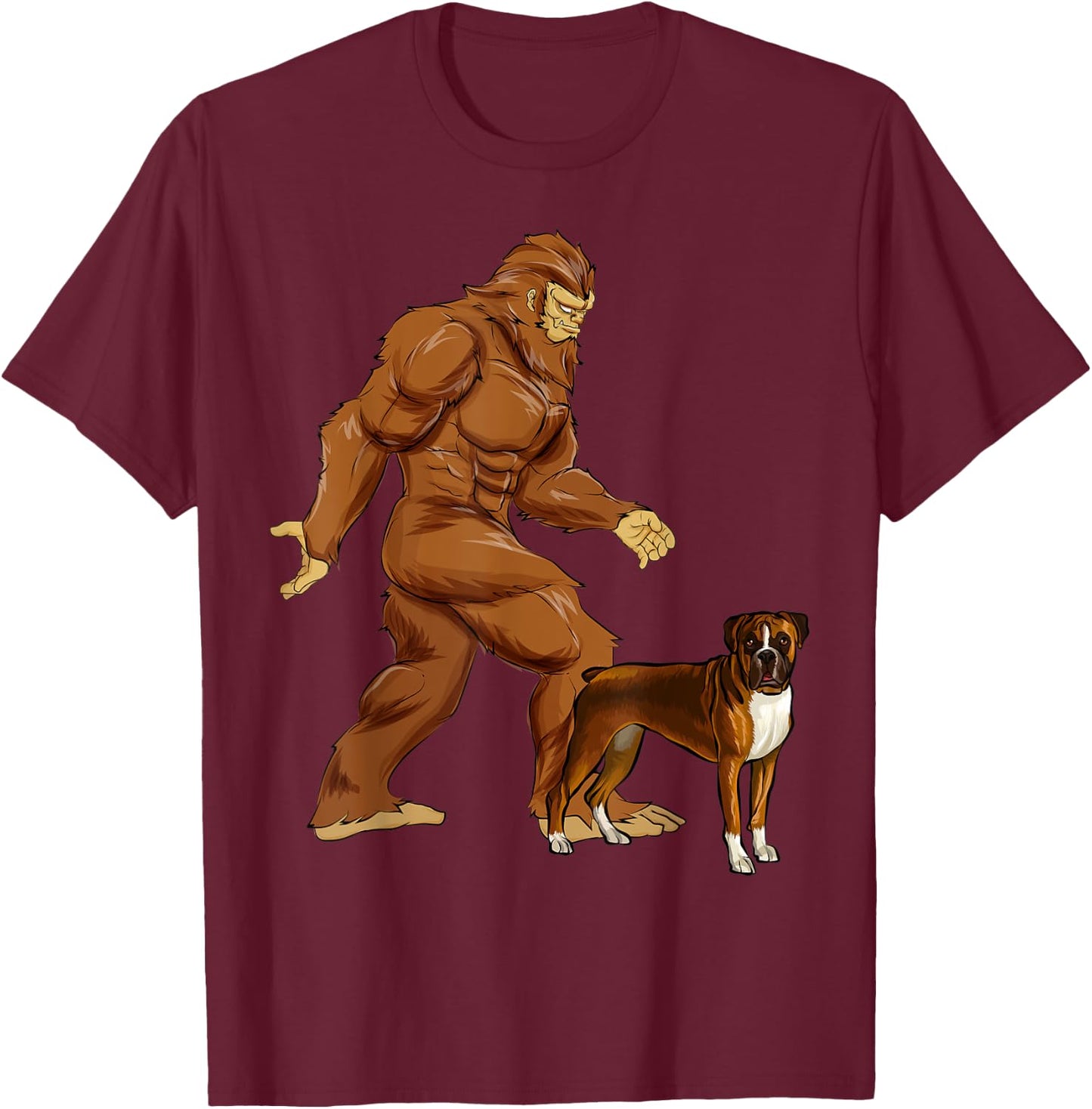 Funny Bigfoot Walking Boxer Sasquatch Dog Women Kids T-Shirt - T-Shirt | Maroon