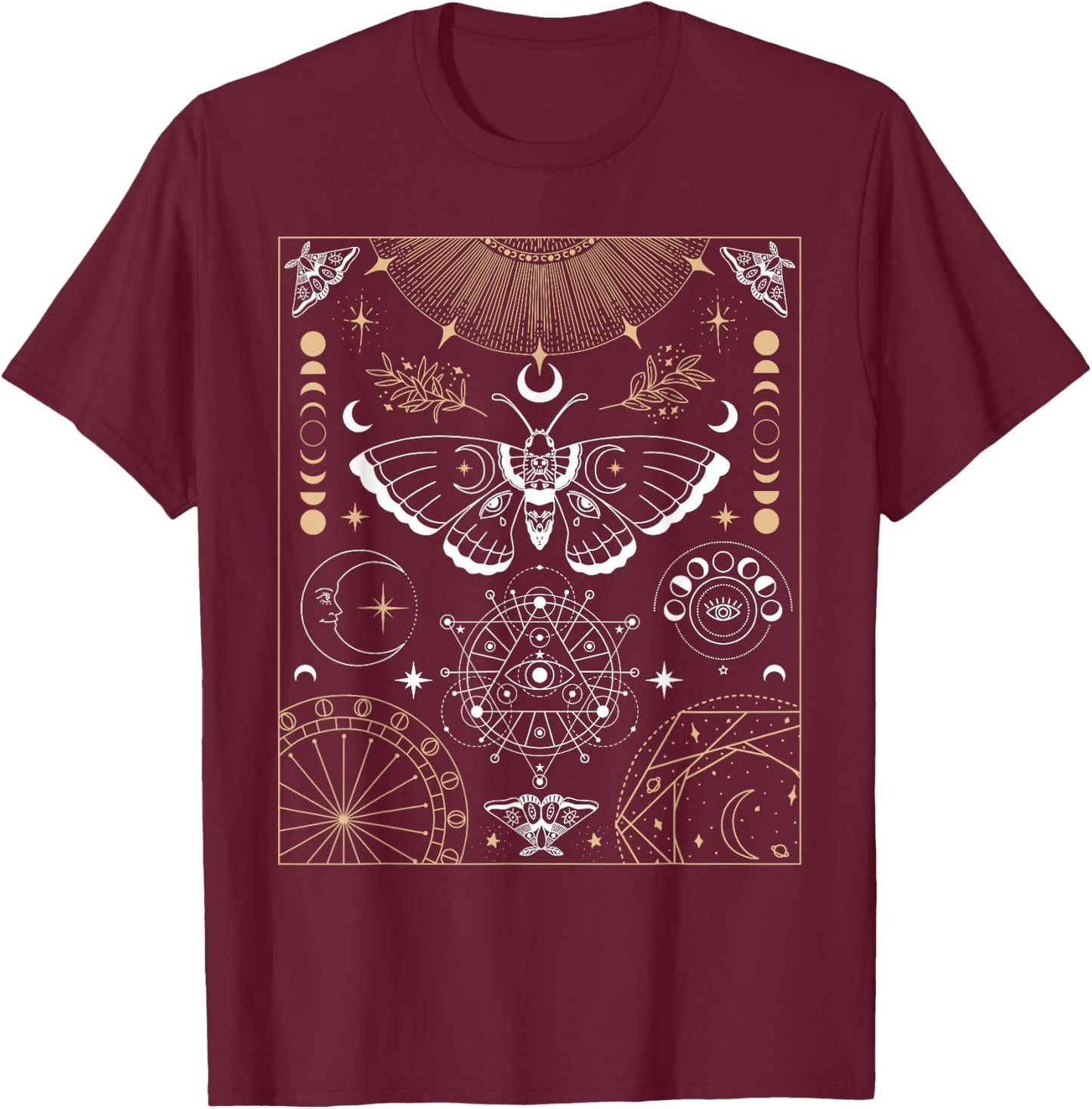 Luna Moth Moon Phases Witchy Dark Academia Aesthetic T-Shirt - T-Shirt | Maroon