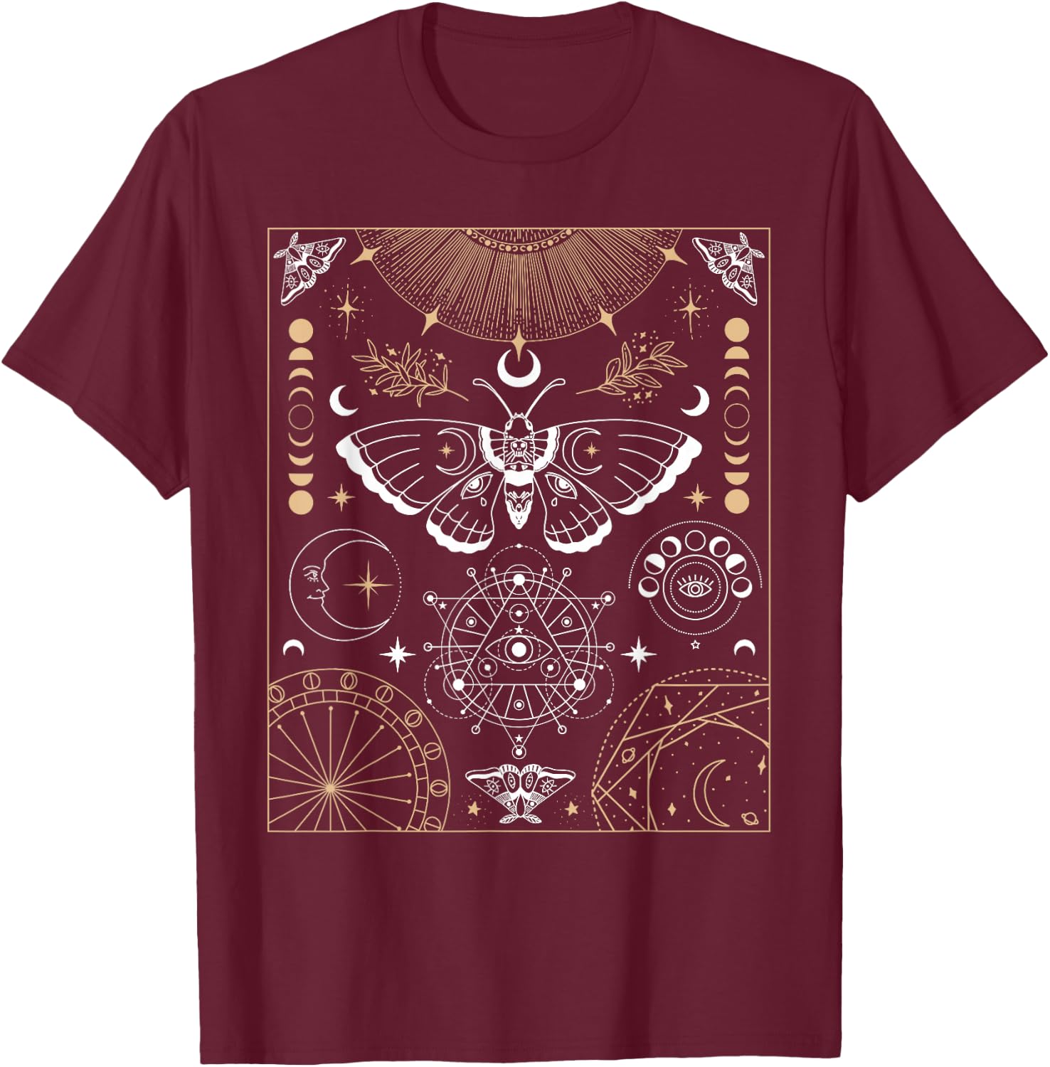 Luna Moth Moon Phases Witchy Dark Academia Aesthetic T-Shirt - T-Shirt | Maroon