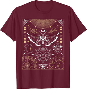 Luna Moth Moon Phases Witchy Dark Academia Aesthetic T-Shirt - T-Shirt | Maroon