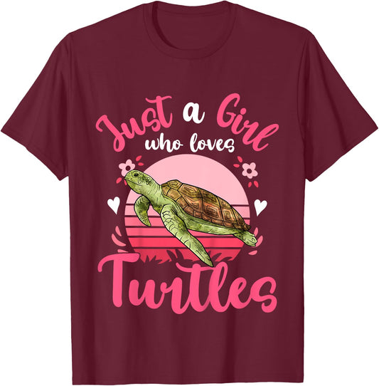 Kids Sea Turtle Just a Girl Who Loves Turtles T-Shirt - T-Shirt | Maroon