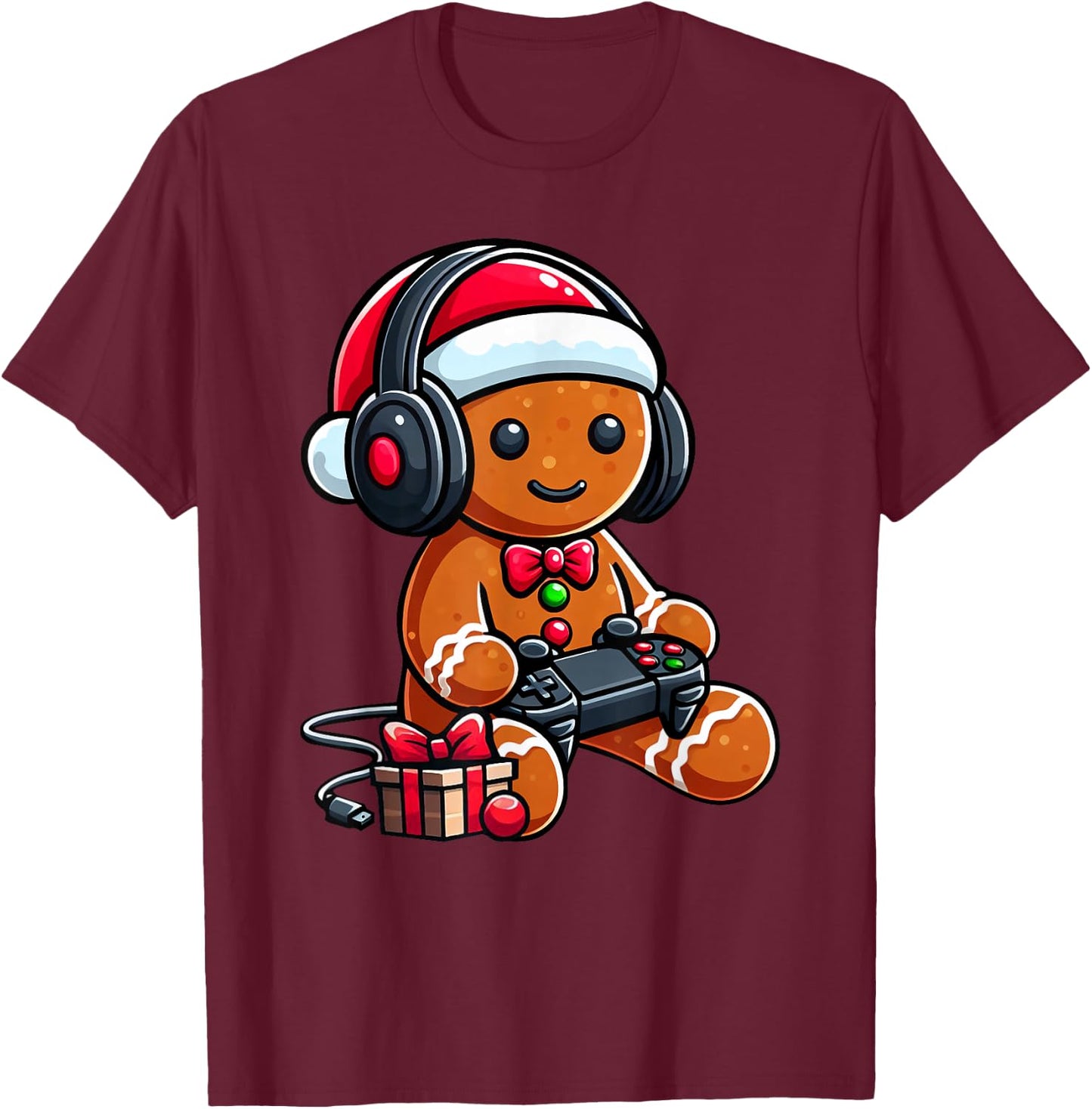 Funny Christmas Gamer Gingerbread Xmas Gaming Men Boys Kids T-Shirt - T-Shirt | Maroon