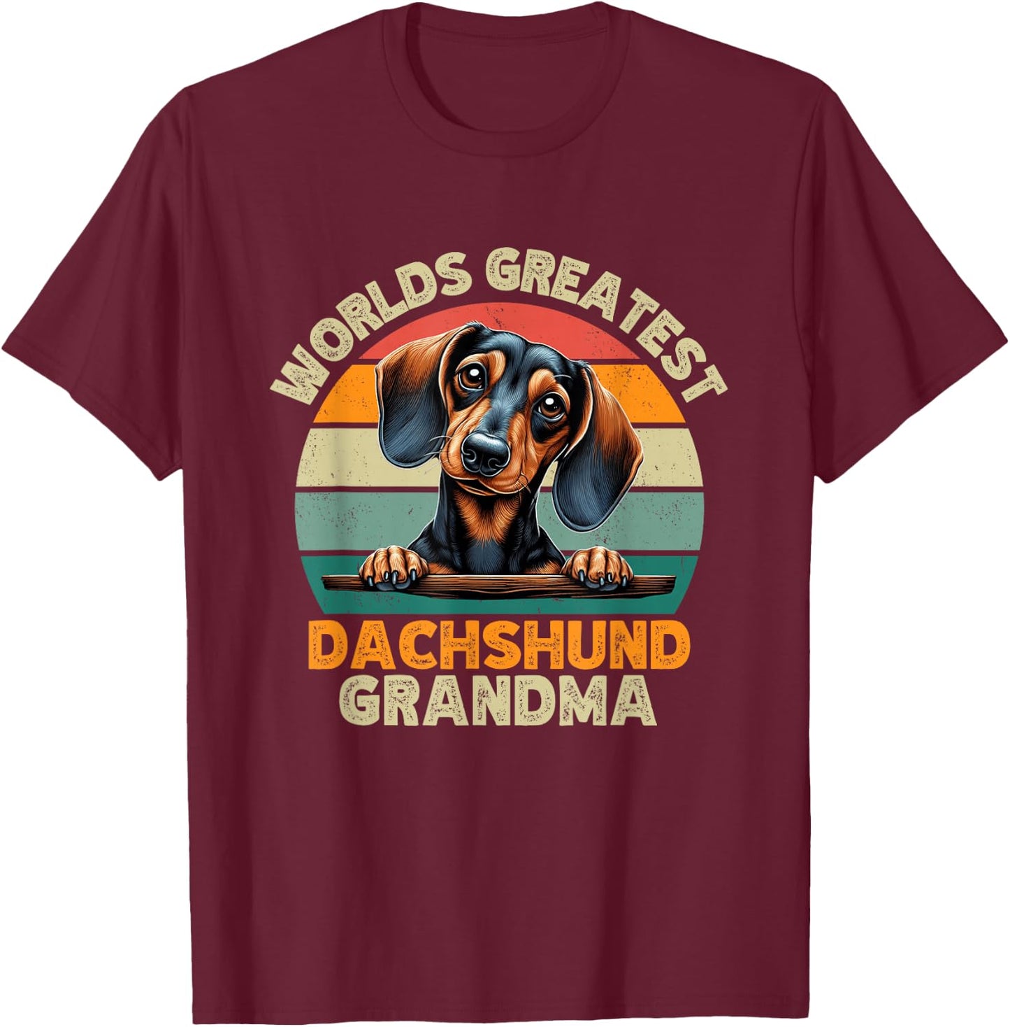 Worlds Greatest Dachshund Grandma Funny Retro Dog Owner T-Shirt - T-Shirt | Maroon