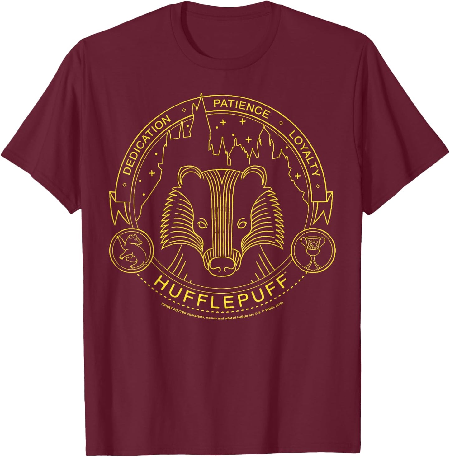 Harry Potter Hufflepuff Symbol Line Art T-Shirt - T-Shirt | Maroon