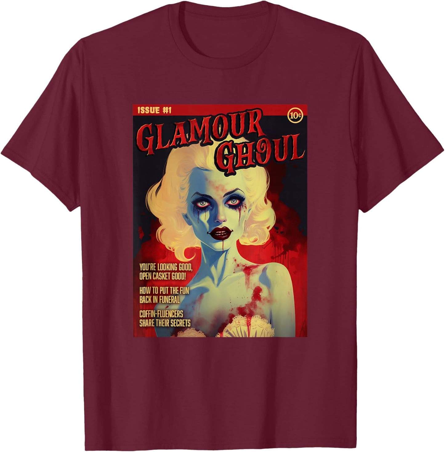 Glamour Ghoul 1950s Horror Comic Cover T-Shirt - T-Shirt | Maroon