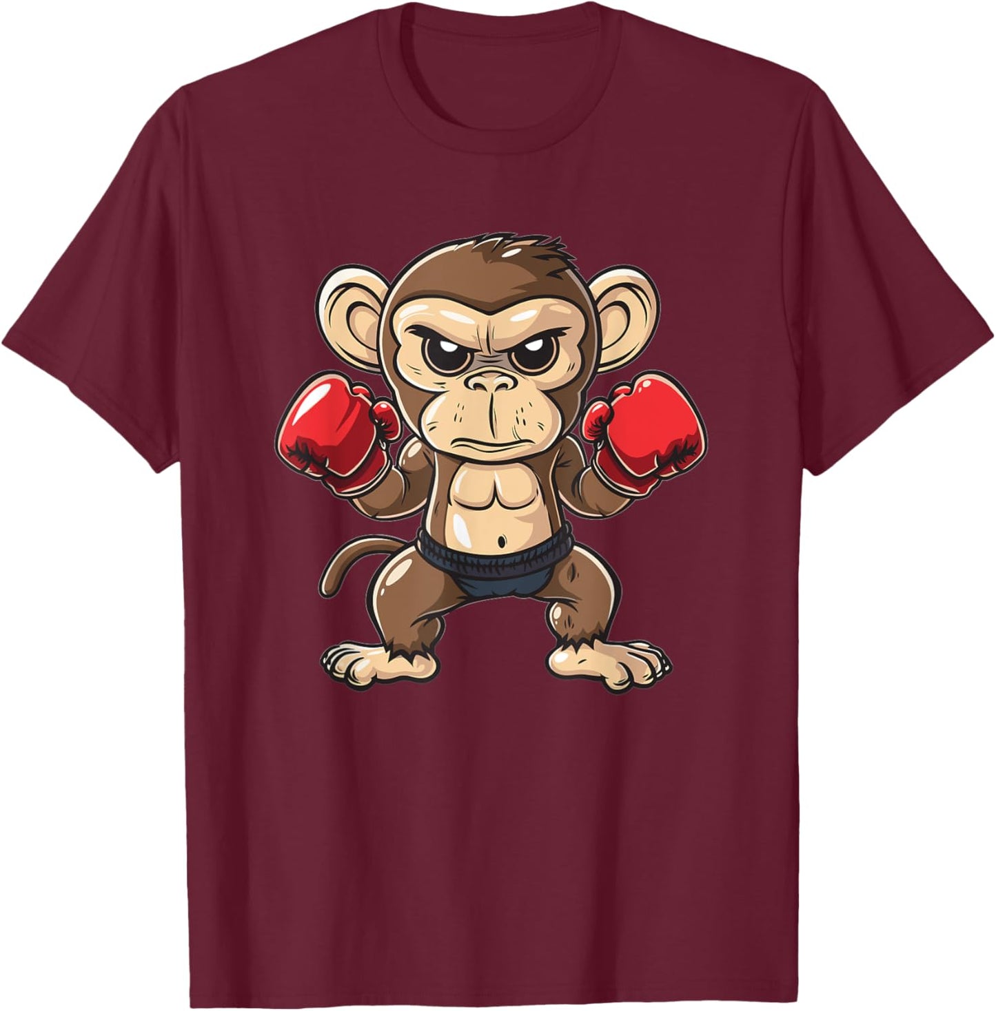 Cute Boxing Monkey T-Shirt - T-Shirt | Maroon