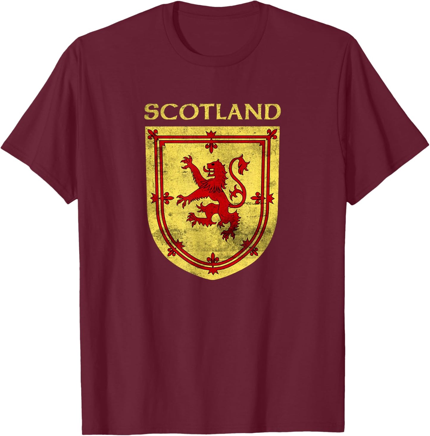 Scotland Coat of Arms & Scottish Rampant Lion T-Shirt - T-Shirt | Maroon